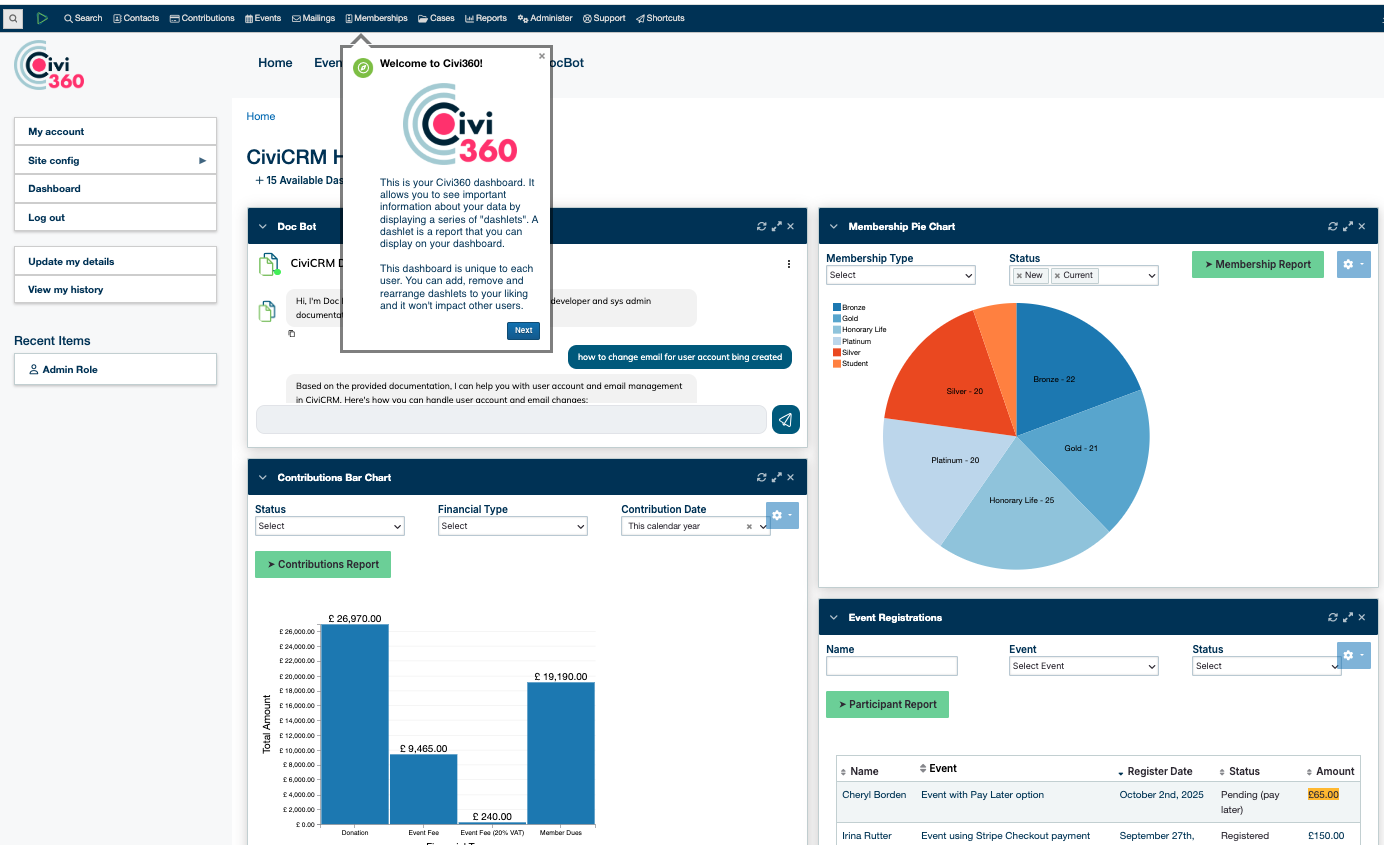 Screenshot of civi360 demo site